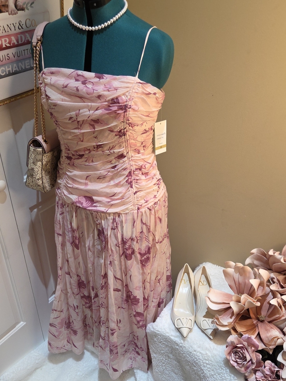 Nwt 12 Taylor Pink Floral Ruched Maxi Dress B3